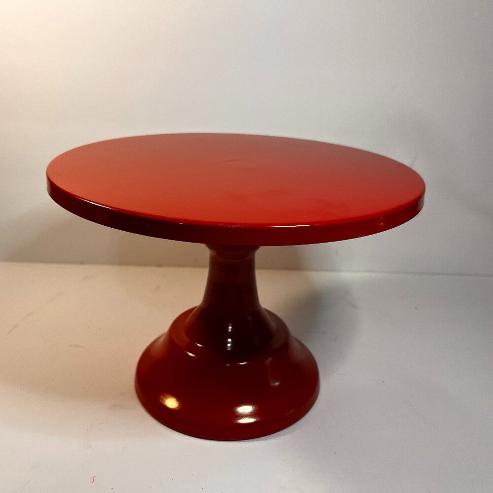 Red Metal Cake Stand Pedestal Plate Dessert Pie Cookies Holder 11 1/2" x 8 3/4"
